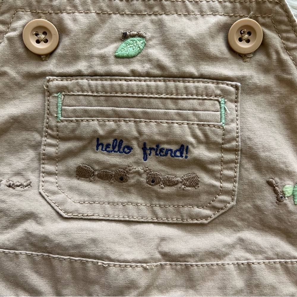 Vintage Y2K Gymboree Beige Ant Embroidered Overalls Shorts Baby Size 6-12 Months - Picture 3 of 10